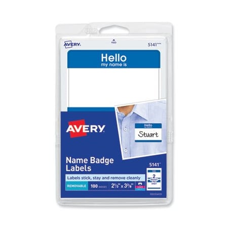 Avery Dennison Avery, PRINTABLE ADHESIVE NAME BADGES, 3.38 X 2.33, BLUE inHELLOin, 100PK 5141